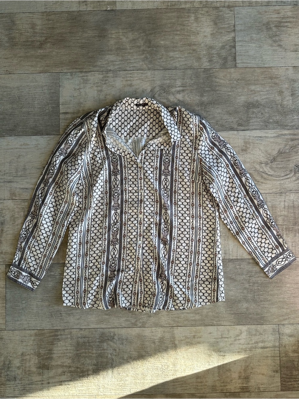 J. McLaughlin Silk Blend Chain Print Button-Up Blouse, Size XL